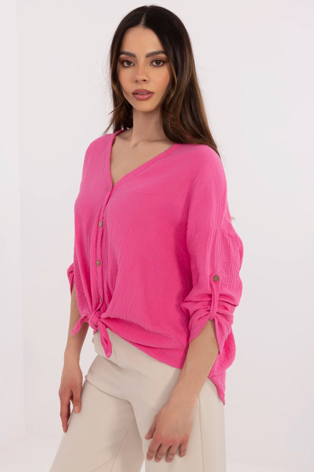 Koszula Damska Model DHJ-KS-25108.60P Fluo Pink - Italy Moda212534 - Różowy - obrazek 2