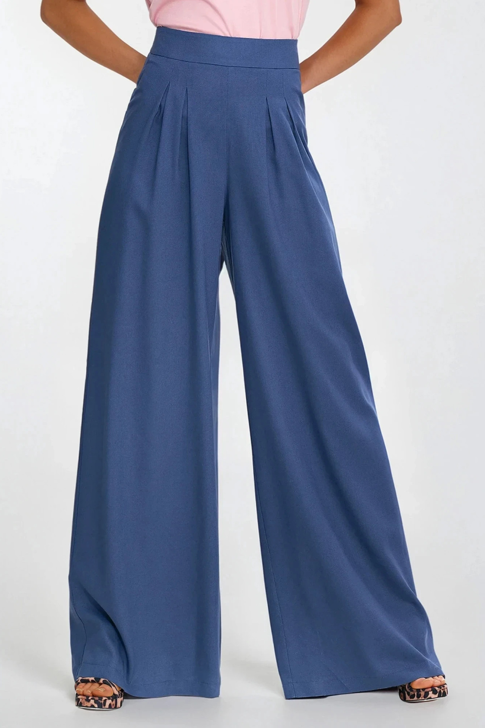 Spodnie palazzo z rayonu SD114 Cobalt - Nife213975 - Niebieski