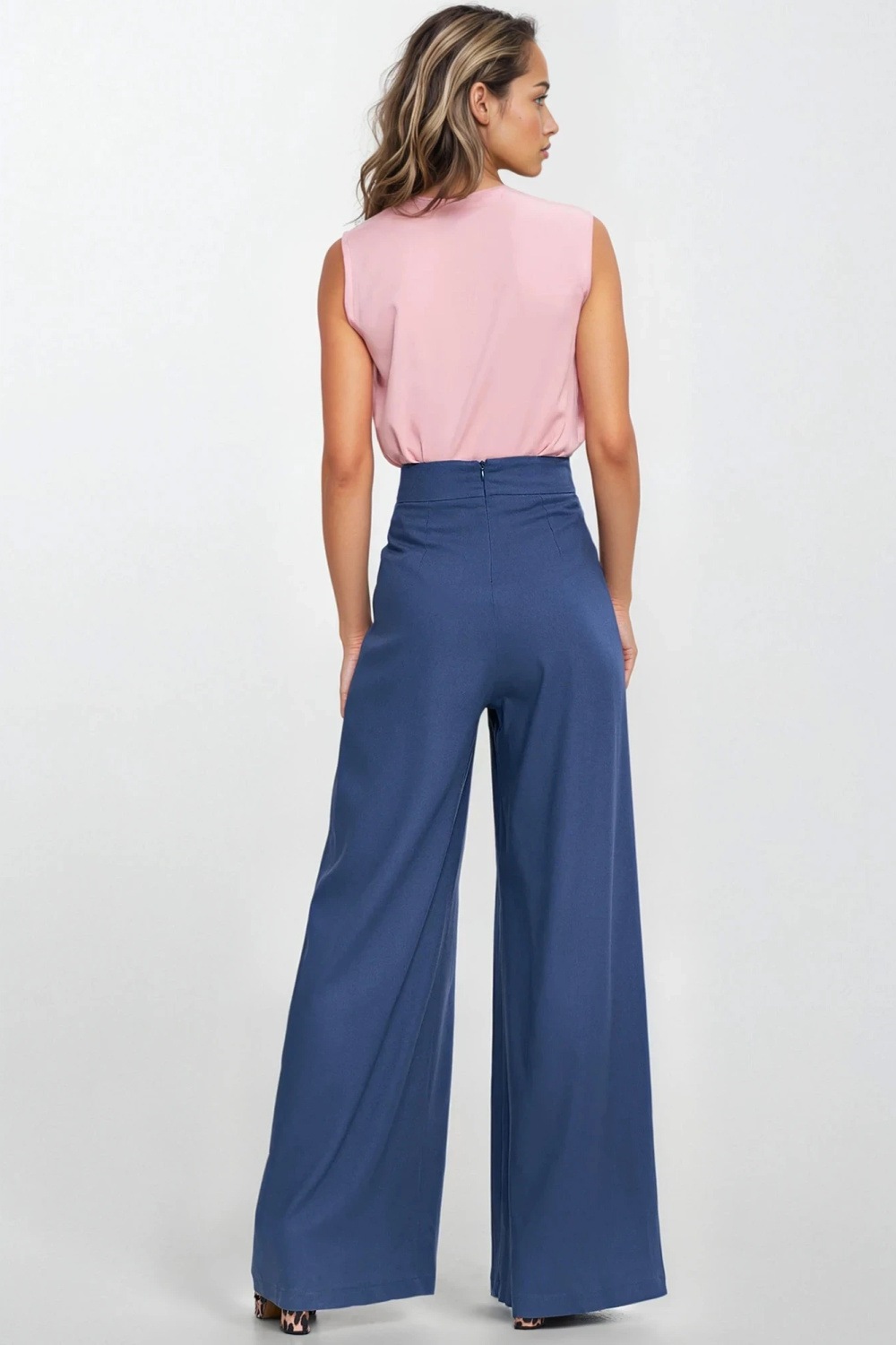Spodnie palazzo z rayonu SD114 Cobalt - Nife213975 - Niebieski - obrazek 3