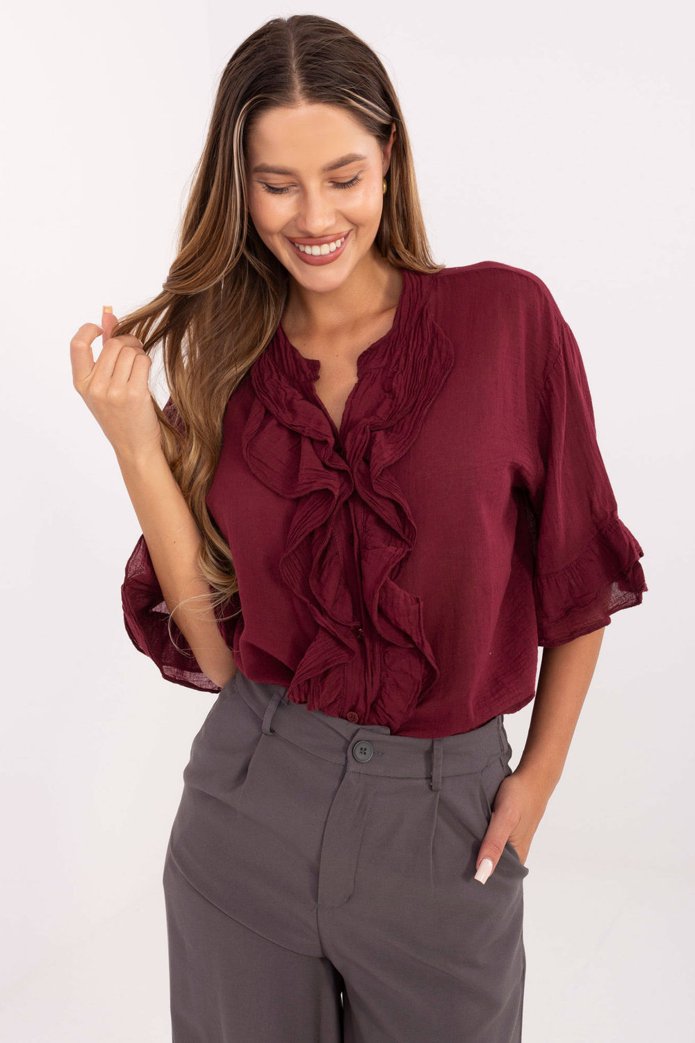 Koszula Damska Model MI-KS-92224.95 Bordo - Italy Moda215811 - Czerwony