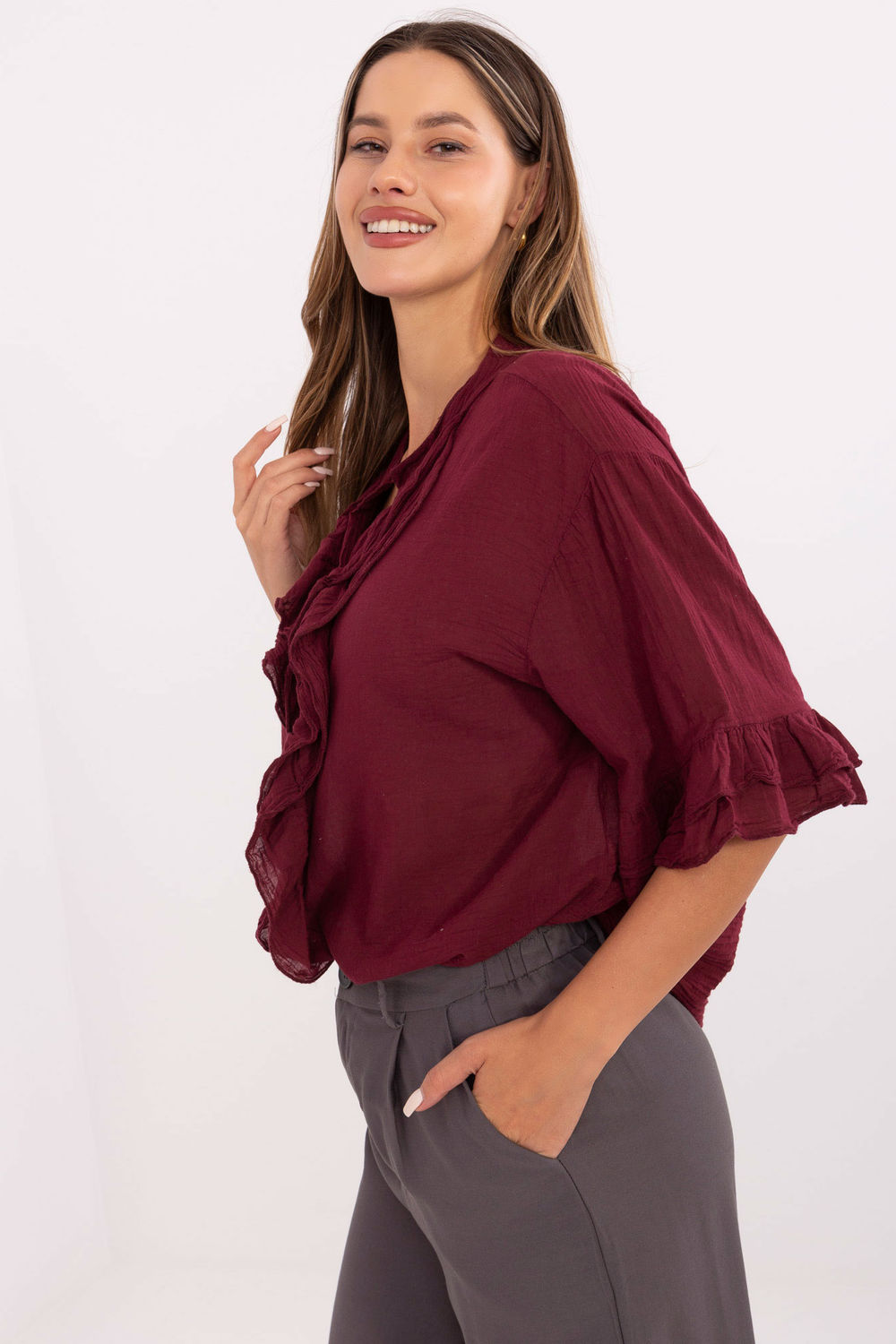Koszula Damska Model MI-KS-92224.95 Bordo - Italy Moda215811 - Czerwony - obrazek 2