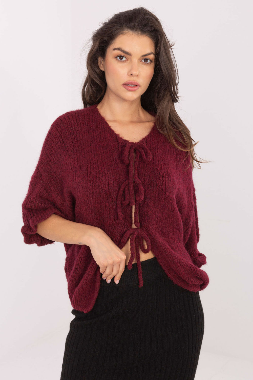 Sweter Damski Model MI-SW-2911.91 Bordo - Italy Moda216109 - Czerwony