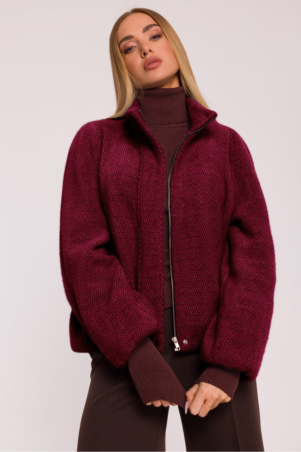 Kurtka Damska Model MOE885 Bordo - Moe216573 - Czerwony