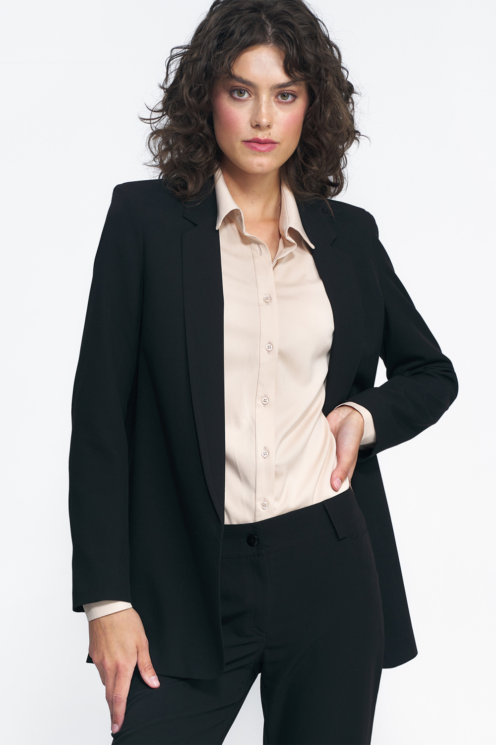 Klasyczna niezapinana czarna marynarka Z74 Black - Nife216877 - Czarny