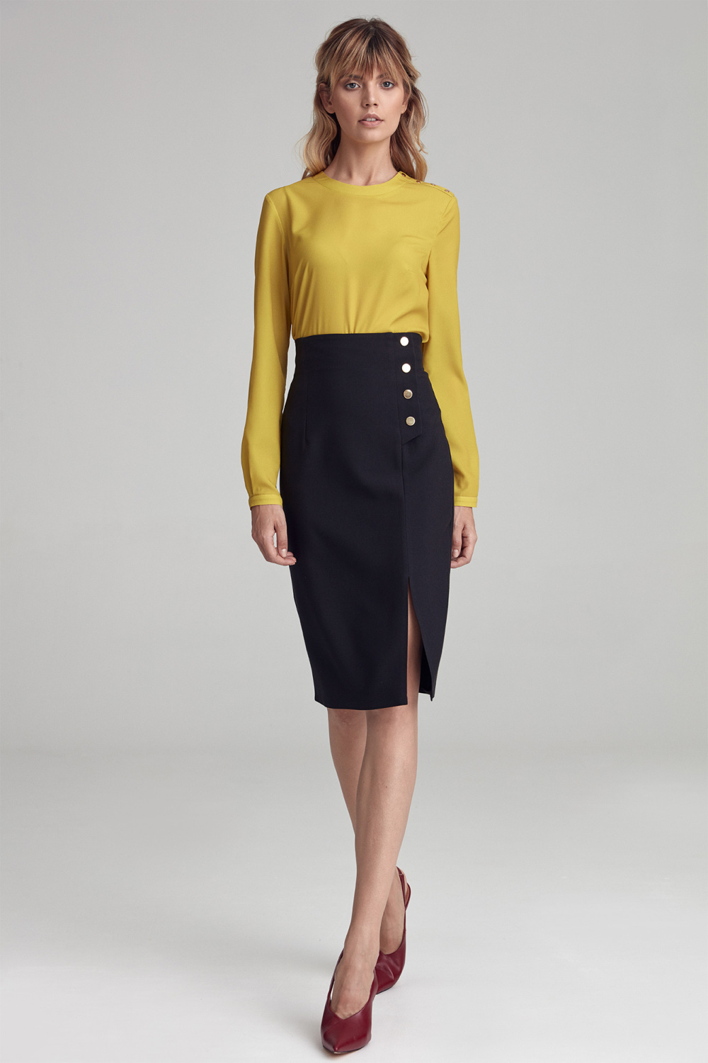 Spódnica Czarna spódnica z wysokim stanem SP79 Black - Nife216897 - Czarny