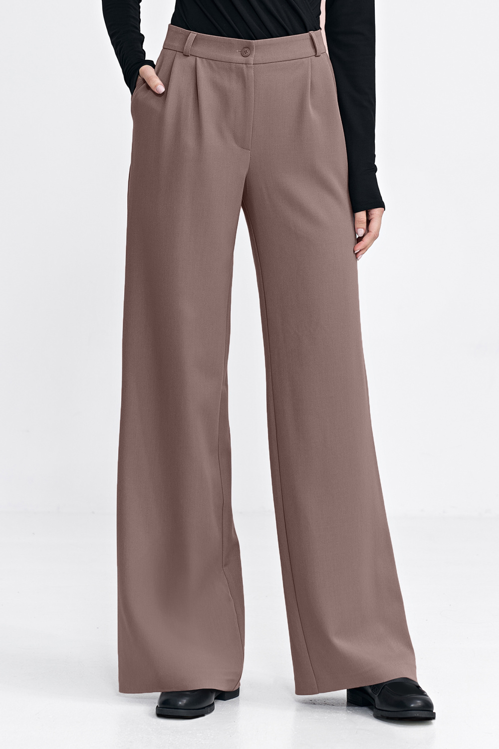 Spodnie z zakładkami wide leg SD127 Mocca - Nife217569 - Brązowy