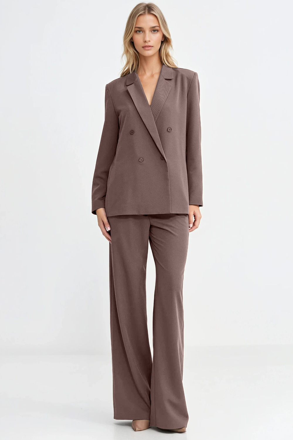 Marynarka oversize dwurzędowa Z88 Mocca - Nife217570 - Brązowy - obrazek 2