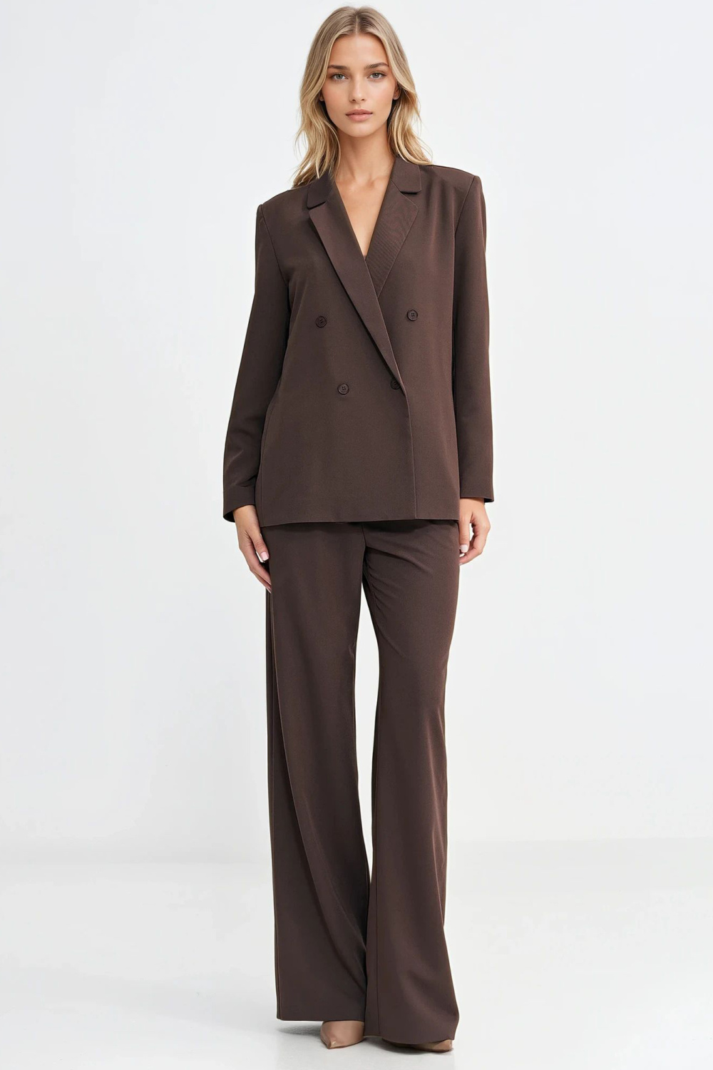 Marynarka oversize dwurzędowa Z88 Brown - Nife217571 - Brązowy - obrazek 2
