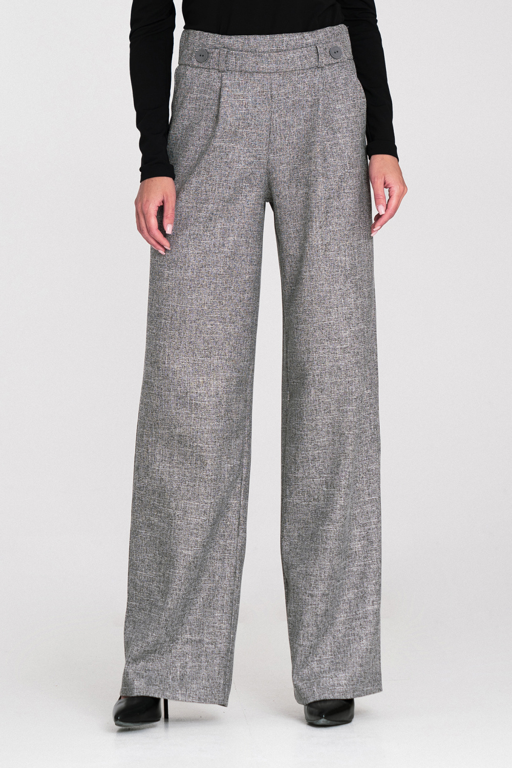 Spodnie wide leg z gumą w pasie i guzikami SD126 Grey Melange - Nife217591 - Szary