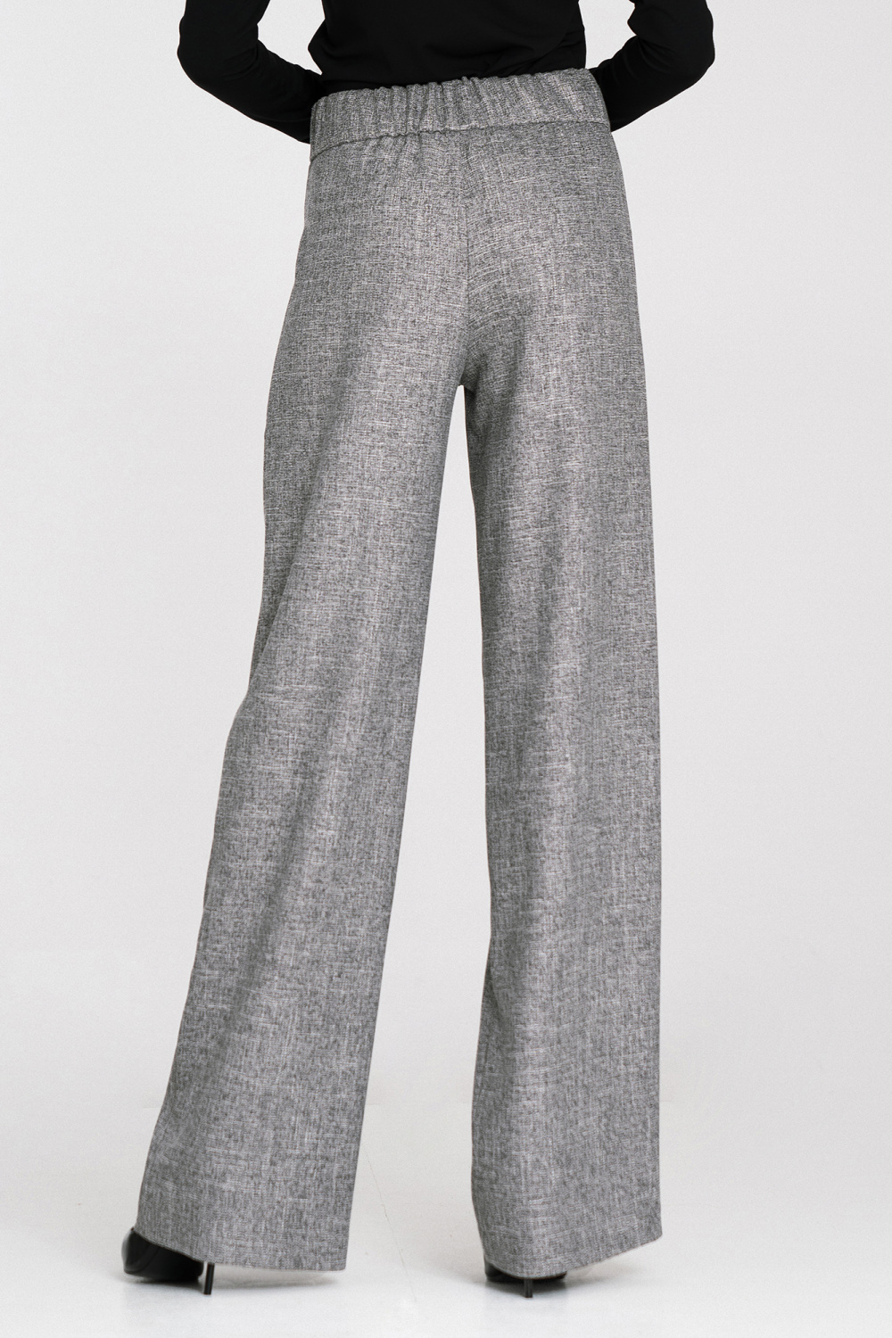 Spodnie wide leg z gumą w pasie i guzikami SD126 Grey Melange - Nife217591 - Szary - obrazek 3