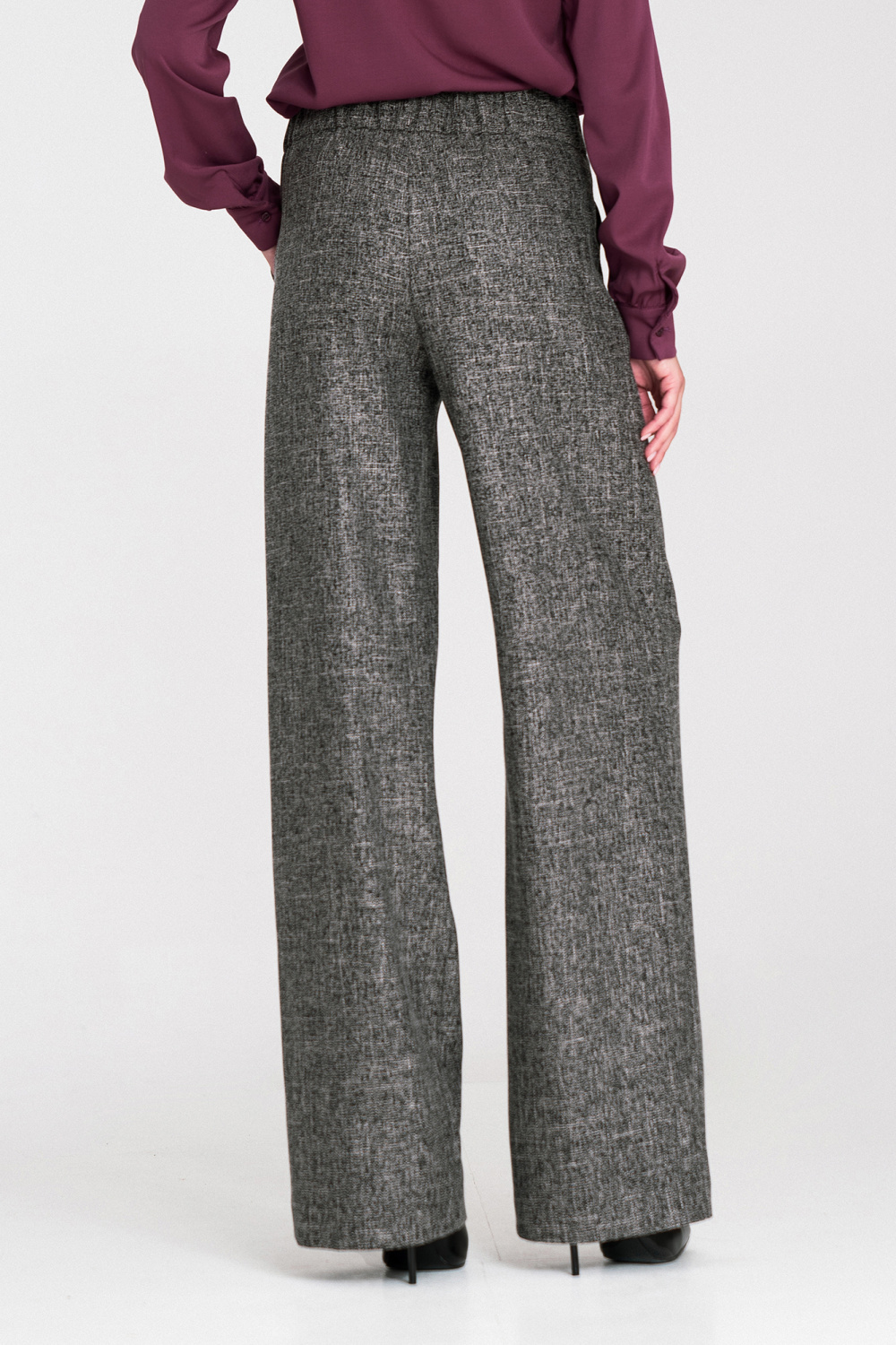 Spodnie wide leg z gumą w pasie i guzikami SD126 Black Melange - Nife217592 - Czarny - obrazek 3
