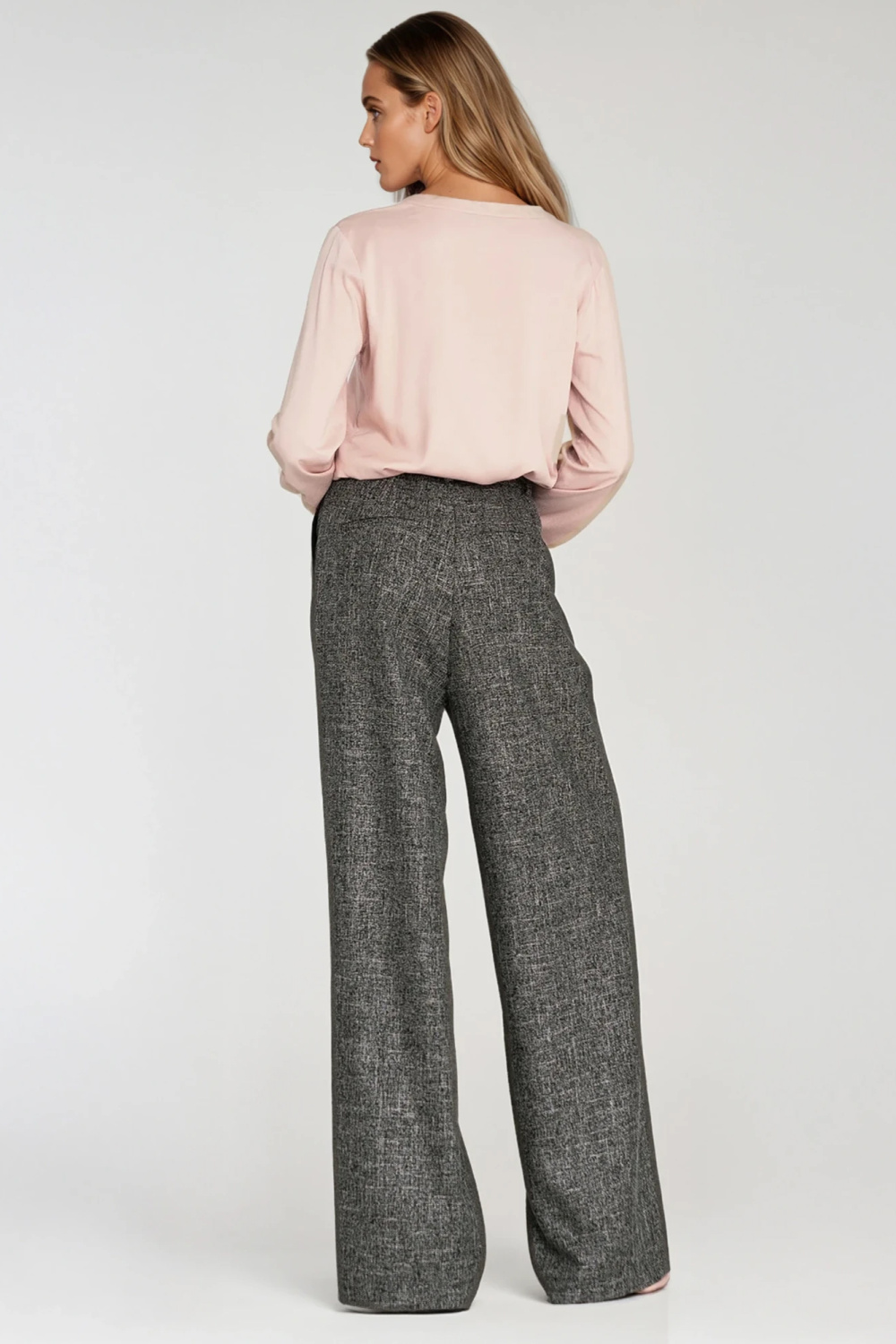Spodnie z zakładkami wide leg SD116 Black Melange - Nife217594 - Czarny - obrazek 4