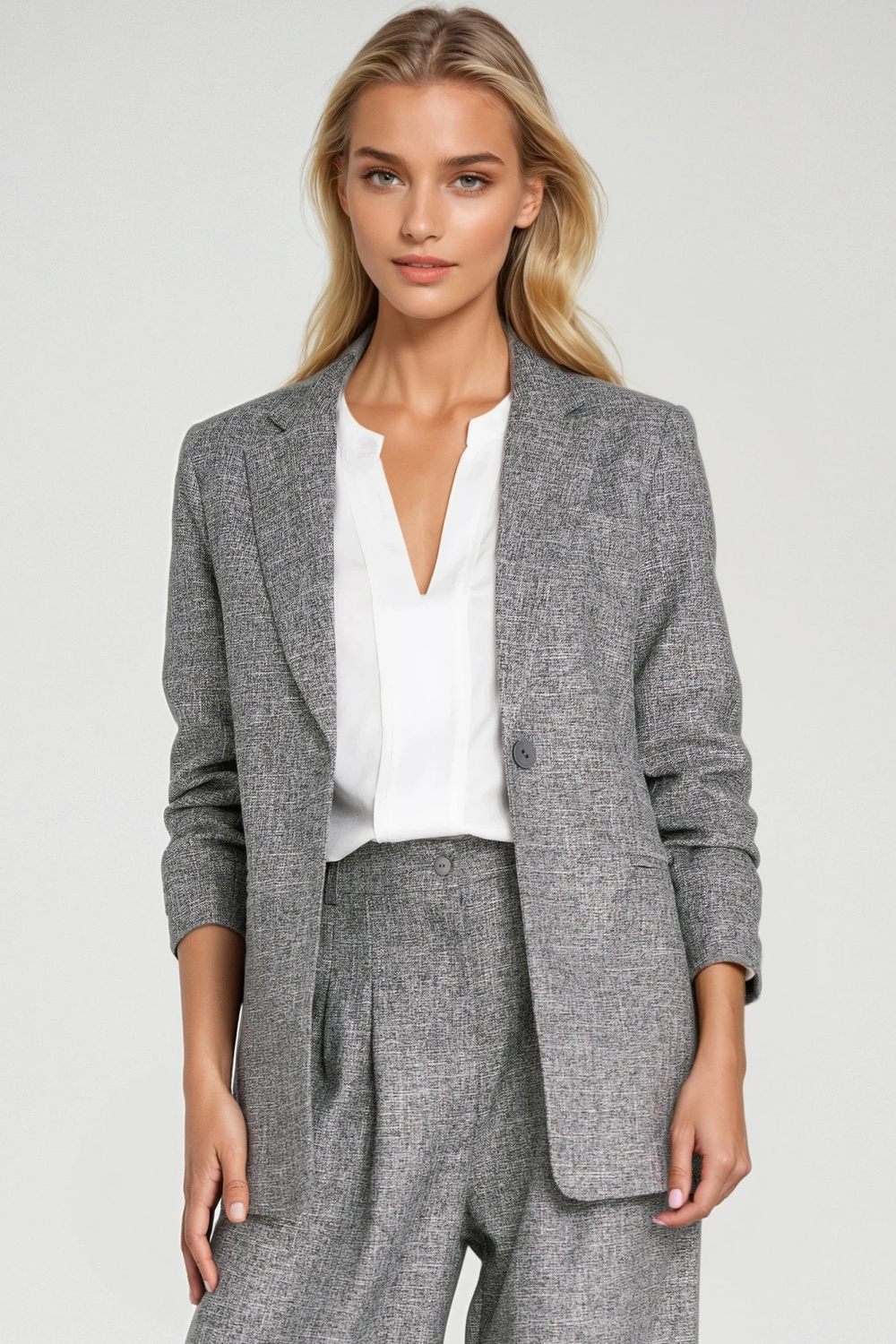 Marynarka z zakładkami na rękawach Z82 Grey Melange - Nife217596 - Szary - obrazek 4