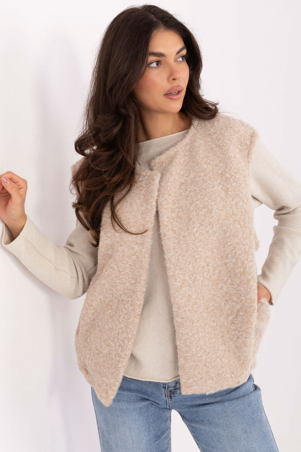 Kamizelka Model IT-KZ-FL9622.29P Light Beige - Rue Paris217870 - Beżowy