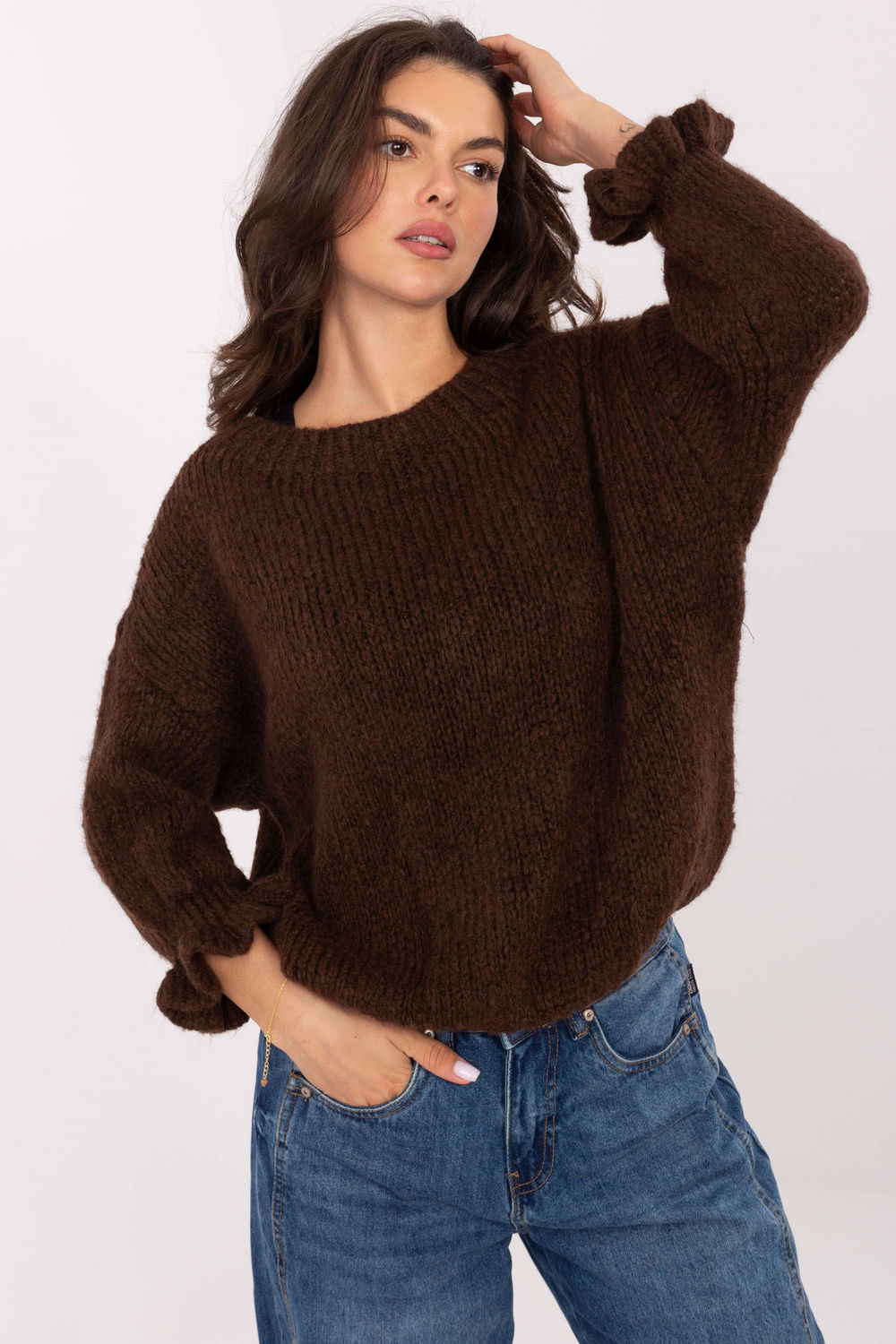 Sweter Damski Model MI-SW-2912.10X Dark Brown - Italy Moda218015 - Brązowy