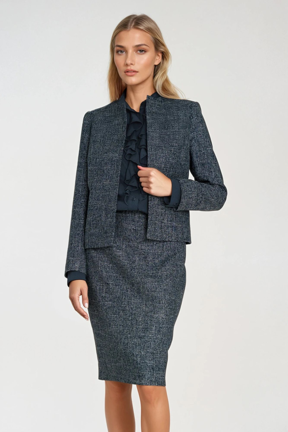 Żakiet typu chanel Z85 Navy - Nife218893 - Granatowy - obrazek 2