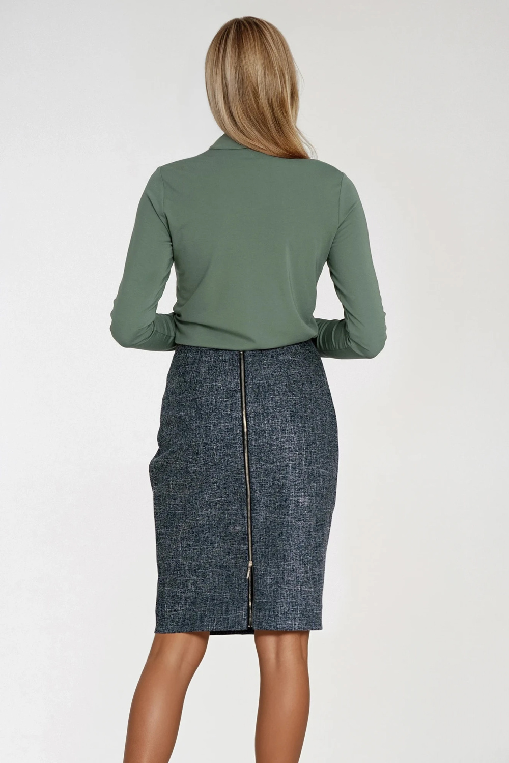Spódnica Ołówkowa spódnica z dekoracyjnym zamkiem SP85 Navy Melange - Nife218894 - Granatowy - obrazek 3