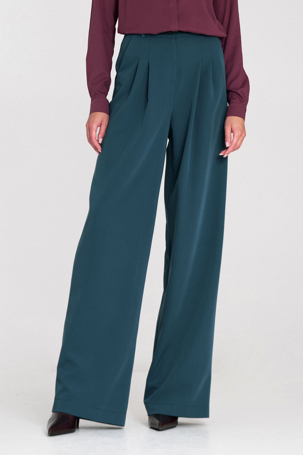 Spodnie z zakładkami wide leg SD122 Lazur - Nife219764 - Niebieski
