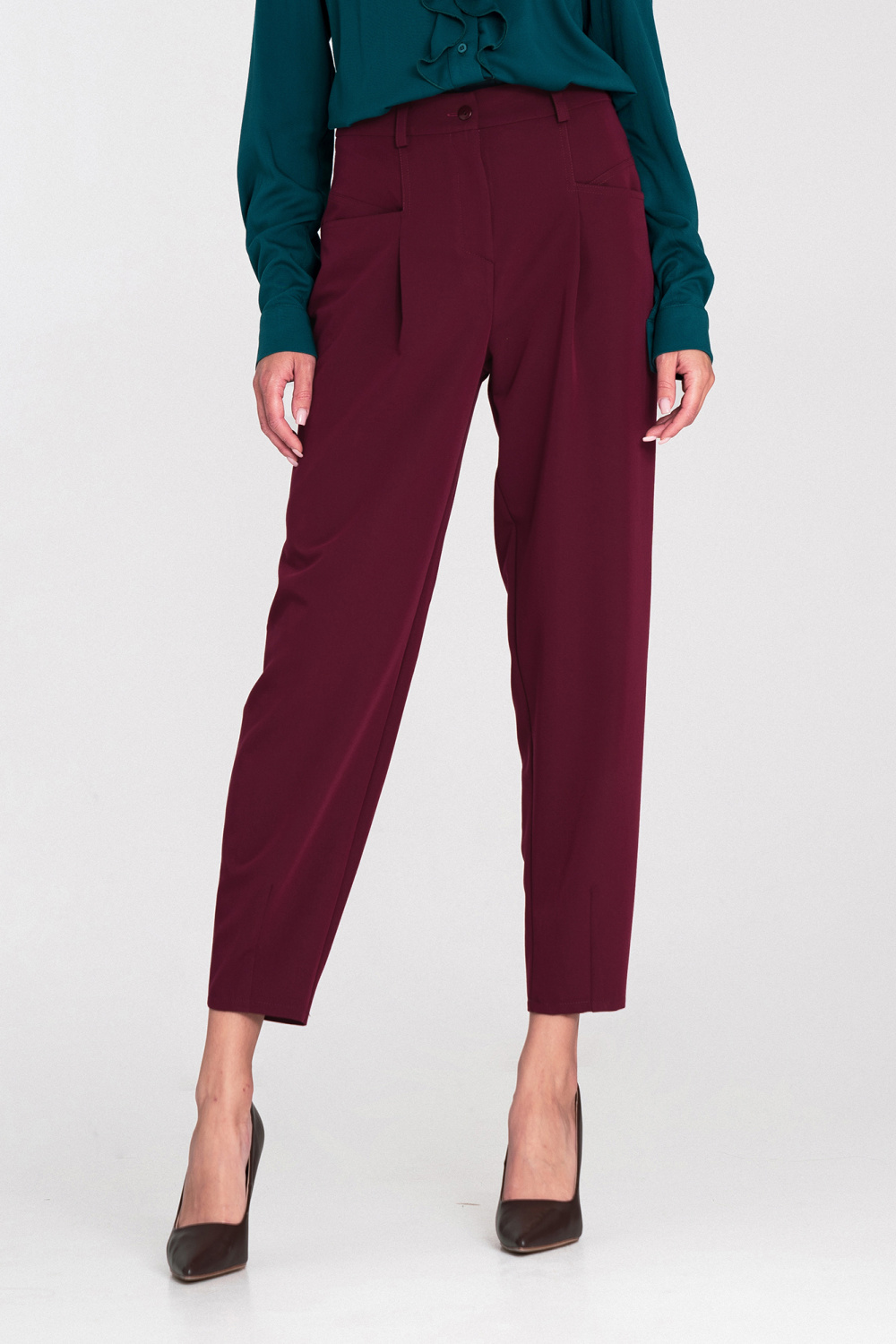 Spodnie baggy z wyskoim stanem SD120 Bordo - Nife219765 - Czerwony
