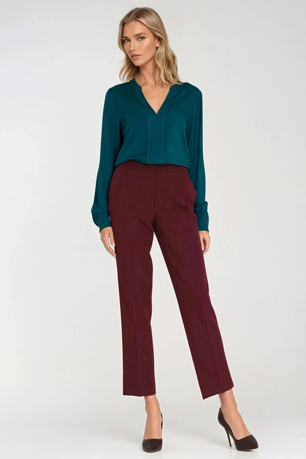 Spodnie Eleganckie spodnie 7/8 SD117 Bordo - Nife219766 - Czerwony - obrazek 2