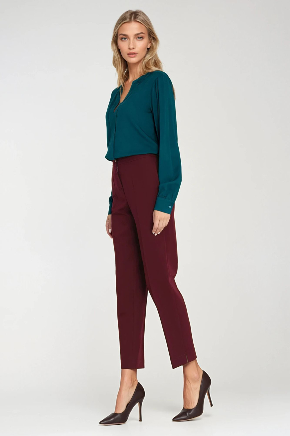 Spodnie Eleganckie spodnie 7/8 SD117 Bordo - Nife219766 - Czerwony - obrazek 4