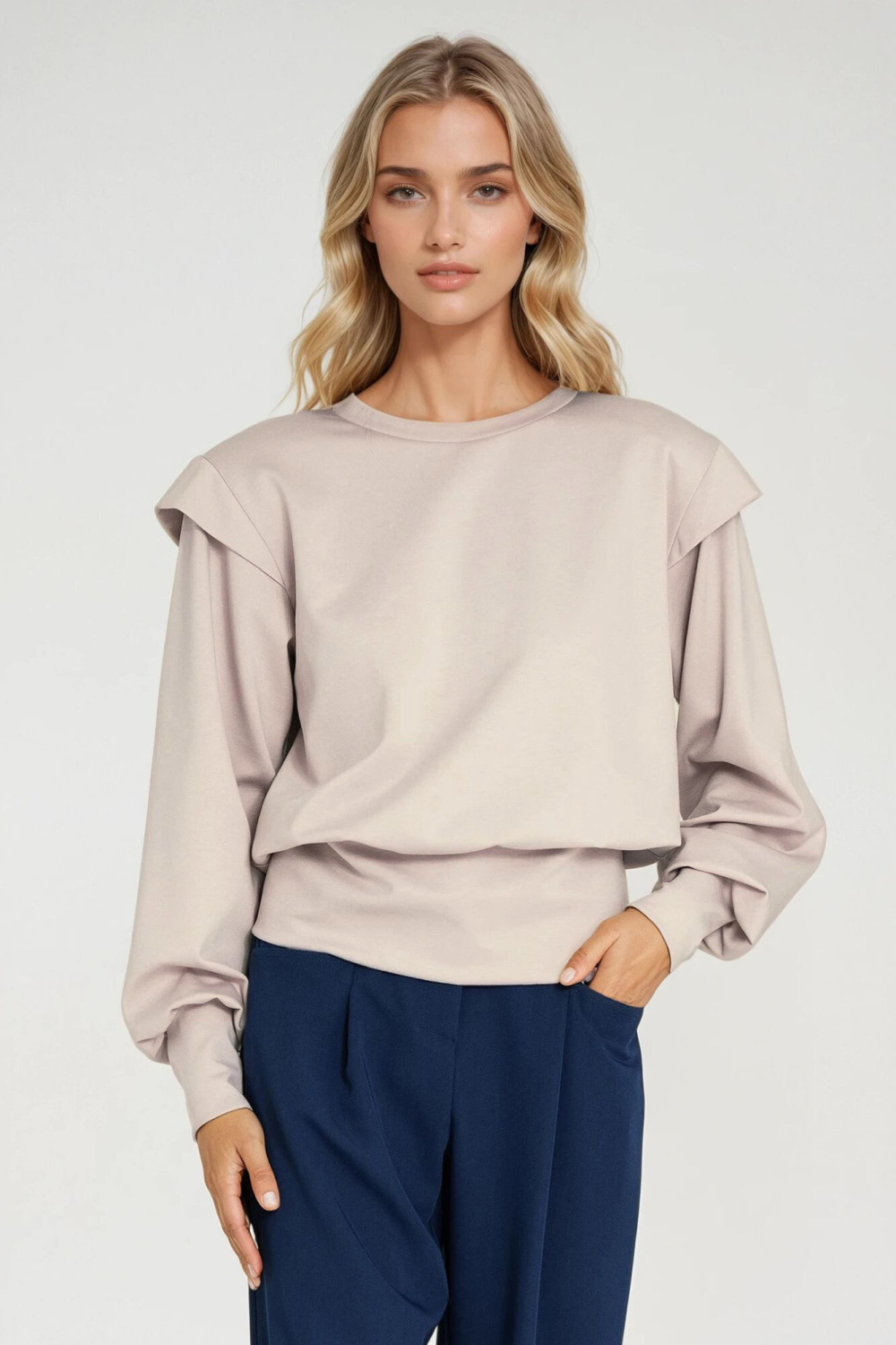 Bluza z wysokimi ściągaczami BL10 Beige - Nife219783 - Beżowy