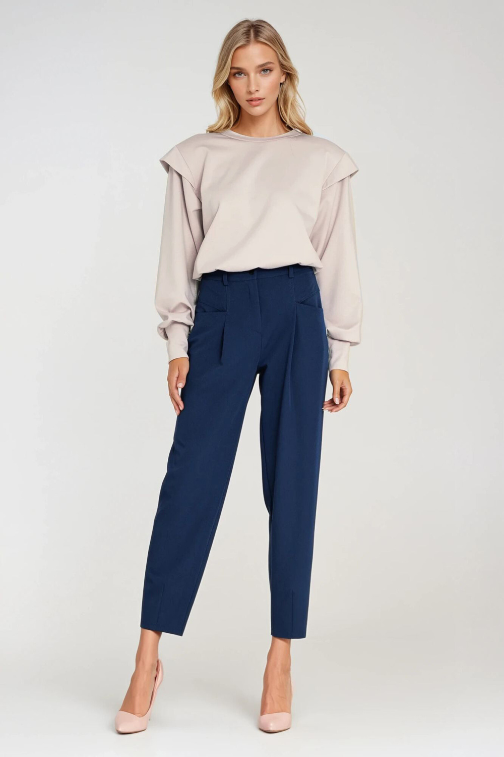 Bluza z wysokimi ściągaczami BL10 Beige - Nife219783 - Beżowy - obrazek 2