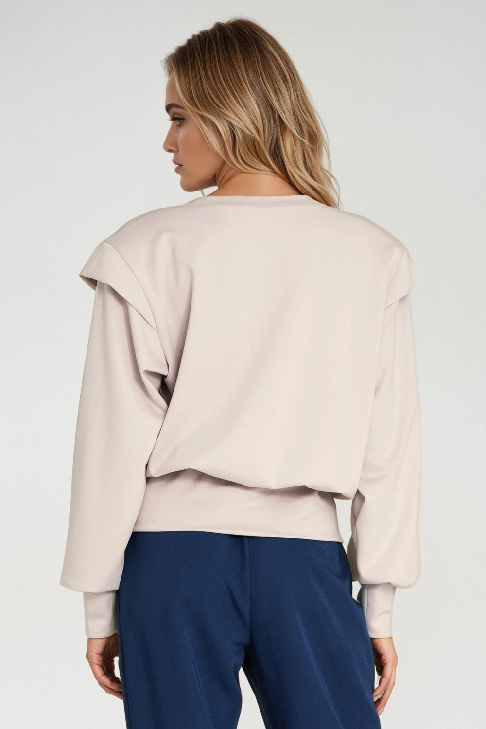 Bluza z wysokimi ściągaczami BL10 Beige - Nife219783 - Beżowy - obrazek 3