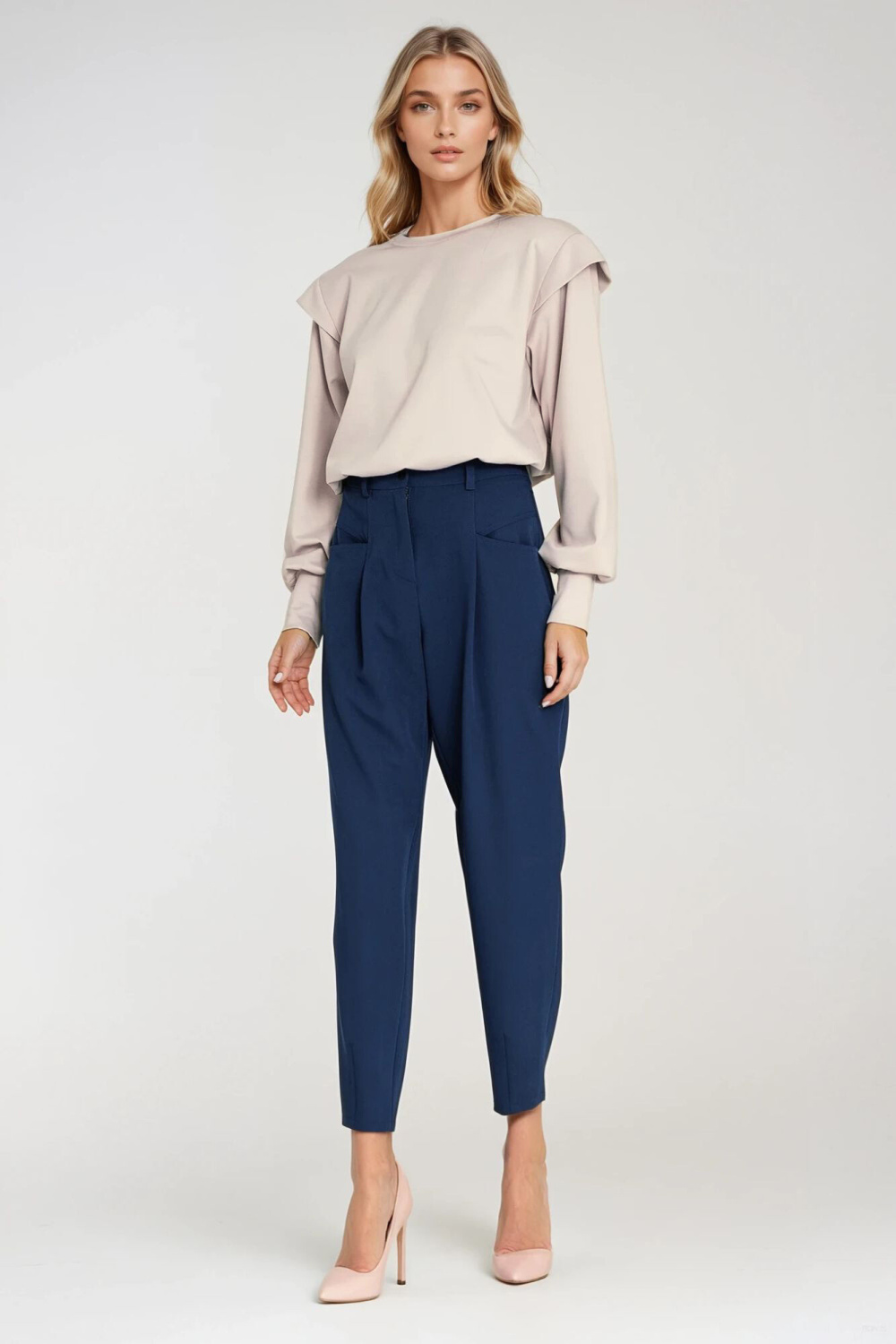 Bluza z wysokimi ściągaczami BL10 Beige - Nife219783 - Beżowy - obrazek 4