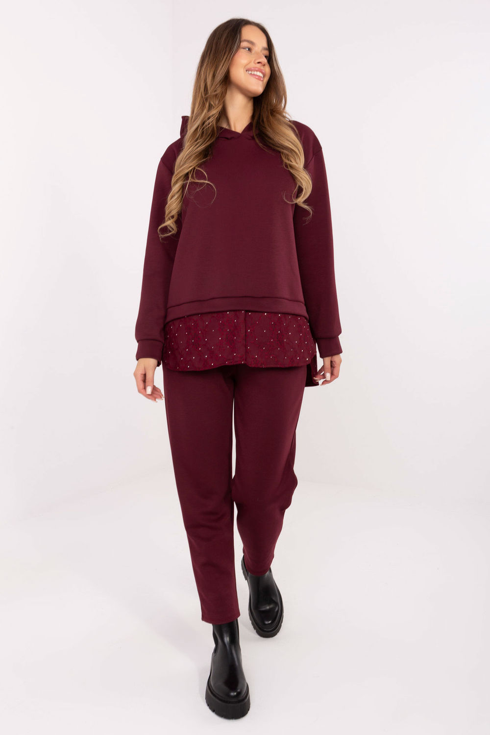 Spodnie Komplet Model IT-KMPL-9860.61 Bordo - Italy Moda220298 - Czerwony