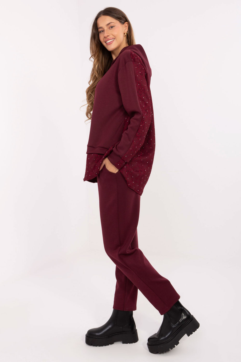 Spodnie Komplet Model IT-KMPL-9860.61 Bordo - Italy Moda220298 - Czerwony - obrazek 2