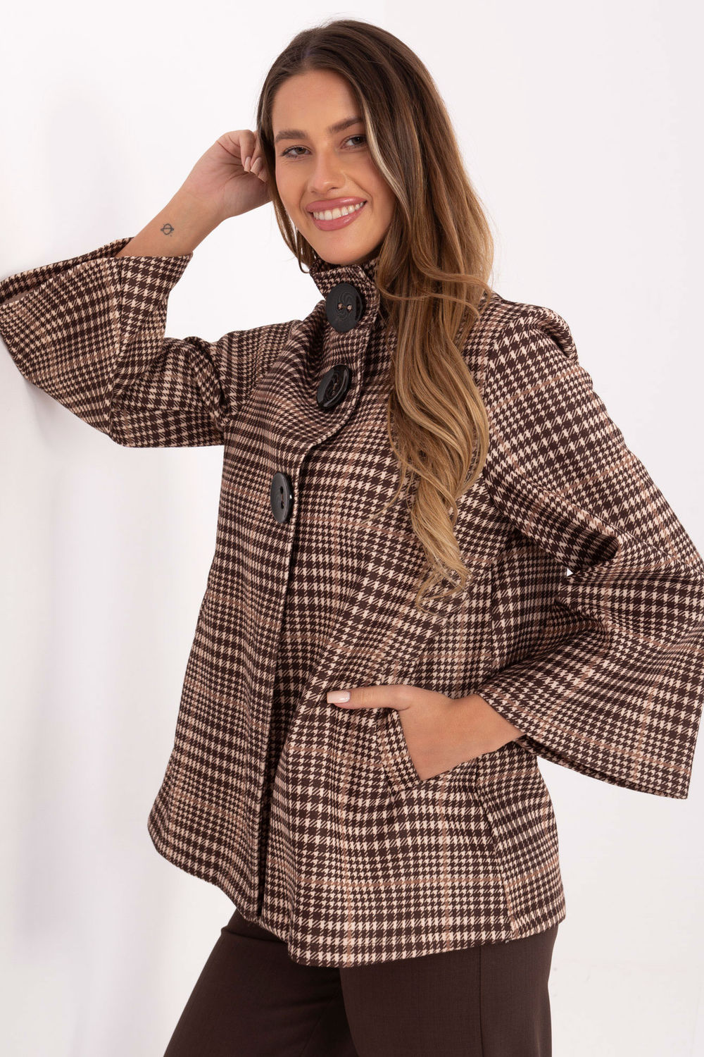Płaszcz Damski Model IT-PL-31820.25 Brown - Italy Moda220320 - Brązowy - obrazek 2