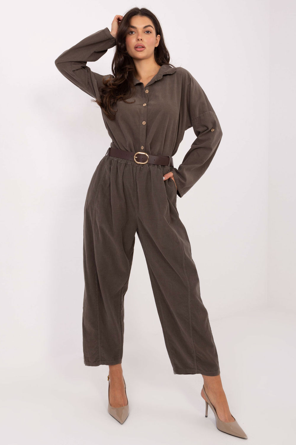 Spodnie Damskie Model IT-SP-258009.83 Dark Khaki - Italy Moda220815 - Zielony