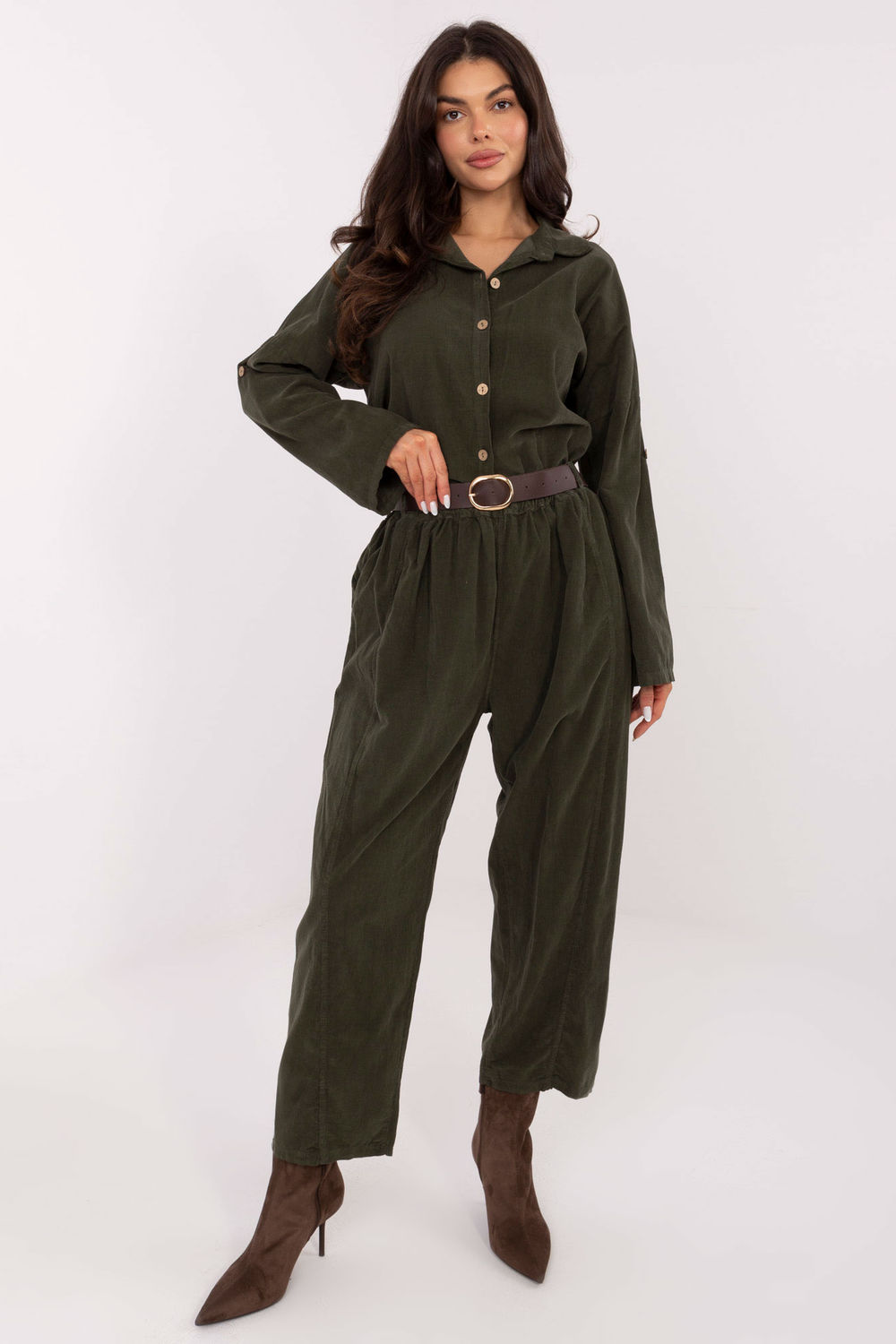 Koszula Damski Model IT-KS-22390.81 Khaki - Italy Moda220823 - Zielony - obrazek 2