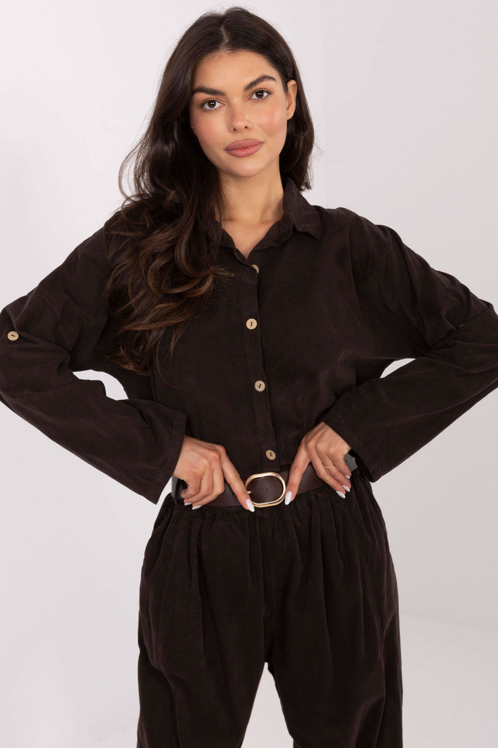 Koszula Damska Model IT-KS-22390.81 Dark Brown - Italy Moda220827 - Brązowy
