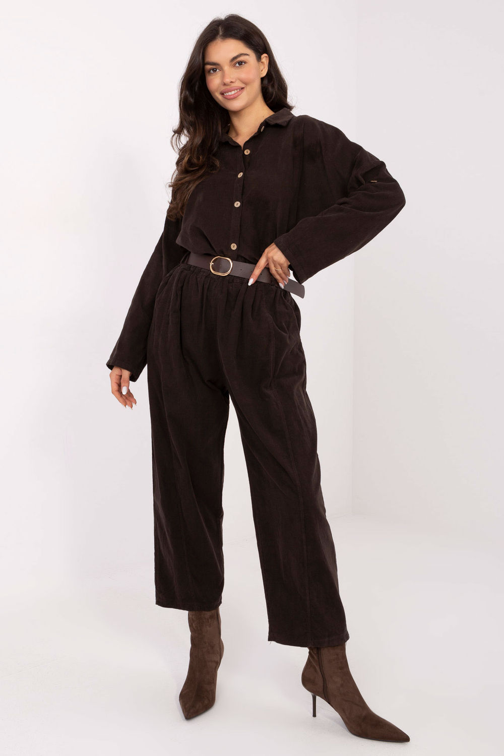 Koszula Damska Model IT-KS-22390.81 Dark Brown - Italy Moda220827 - Brązowy - obrazek 2