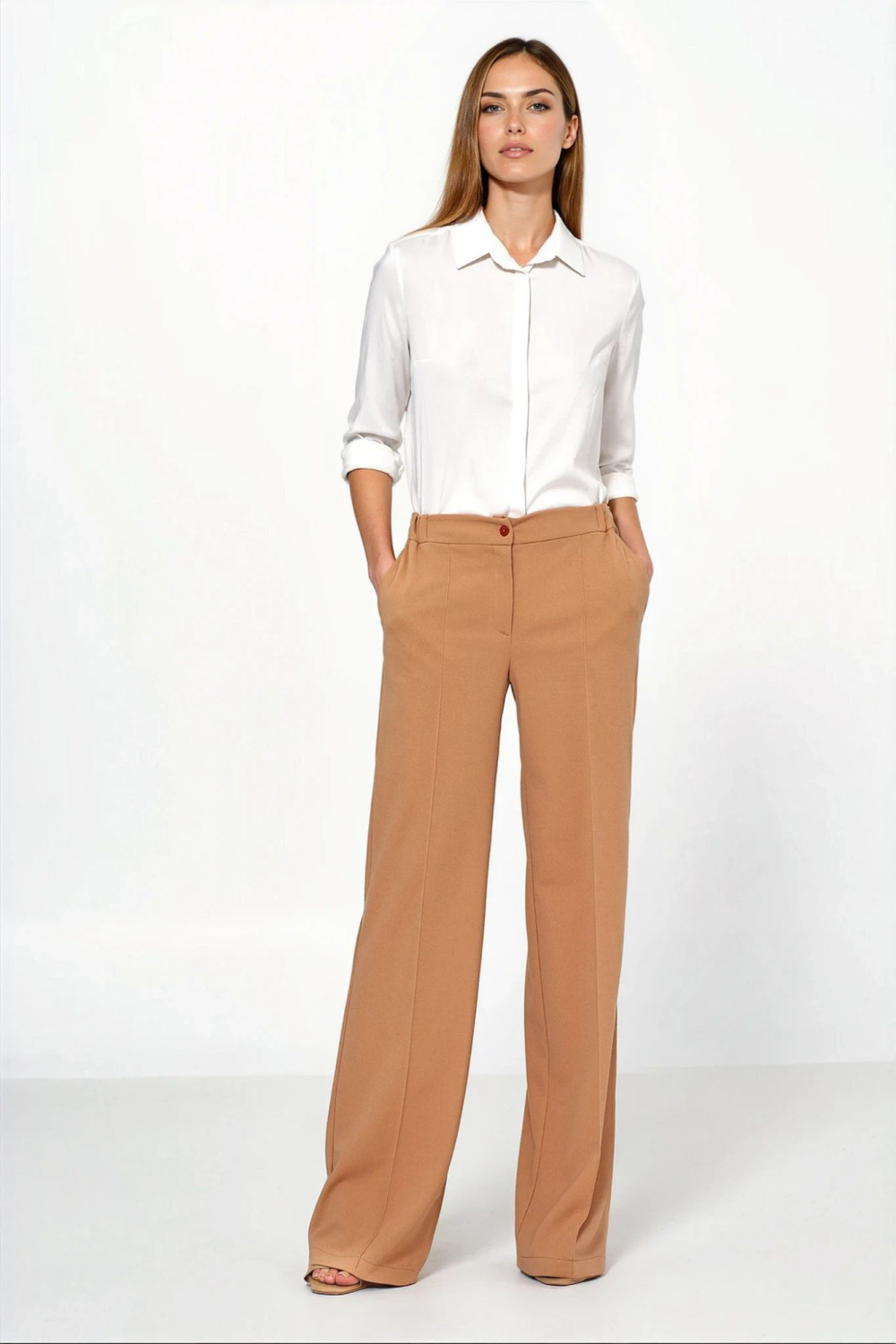 Spodnie Karmelowe spodnie loose cut SD131 Carmel - Nife221221 - Brązowy