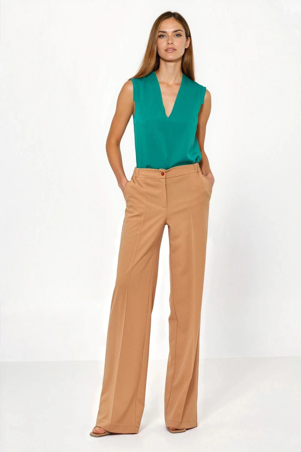 Spodnie Karmelowe spodnie loose cut SD131 Carmel - Nife221221 - Brązowy - obrazek 2
