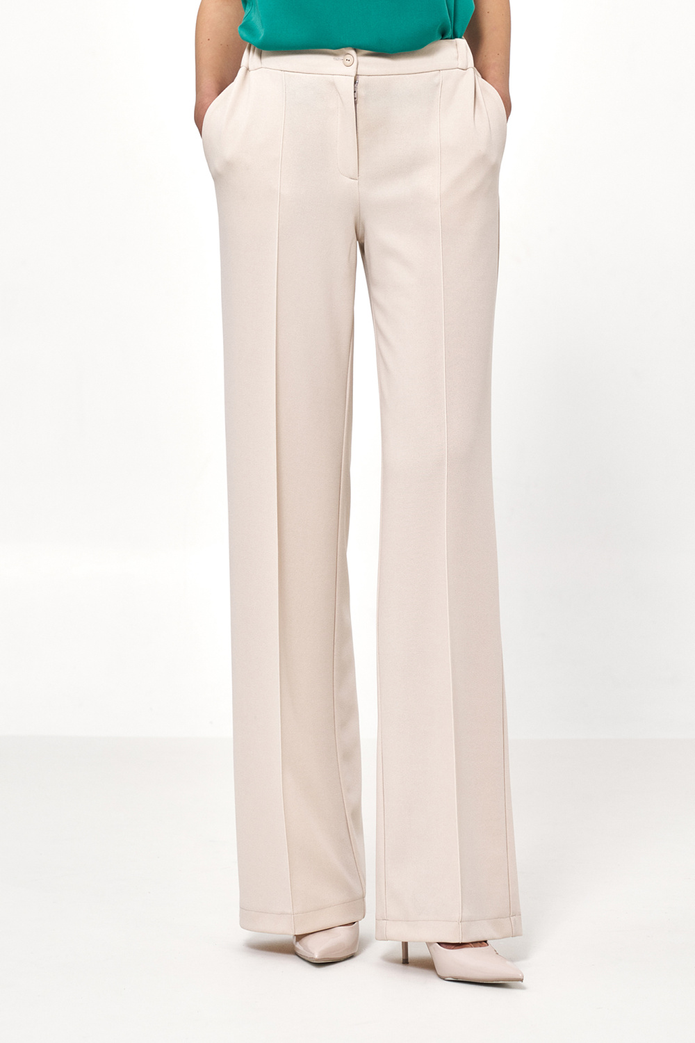 Spodnie Beżowe spodnie loose cut SD131 Beige - Nife221222 - Beżowy