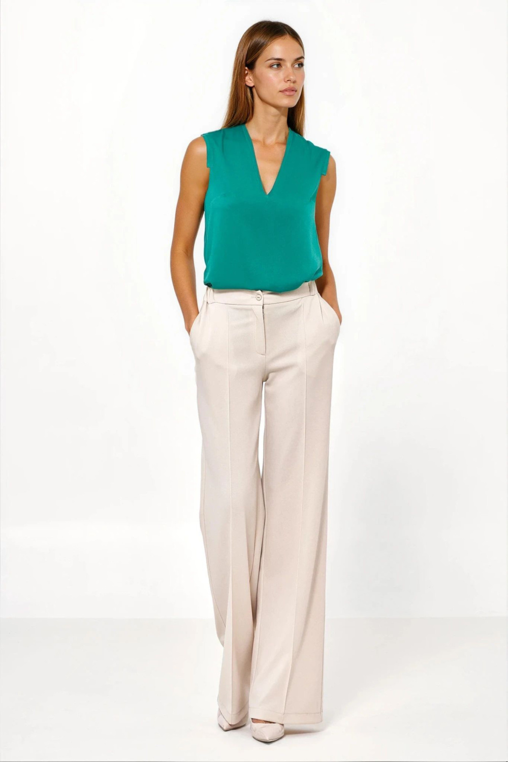 Spodnie Beżowe spodnie loose cut SD131 Beige - Nife221222 - Beżowy - obrazek 4