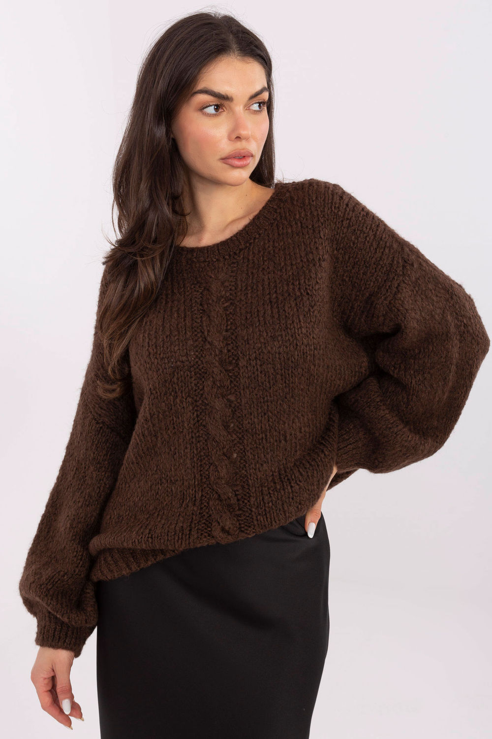 Sweter Damski Model MI-SW-1610.18 Dark Brown - Italy Moda221580 - Brązowy