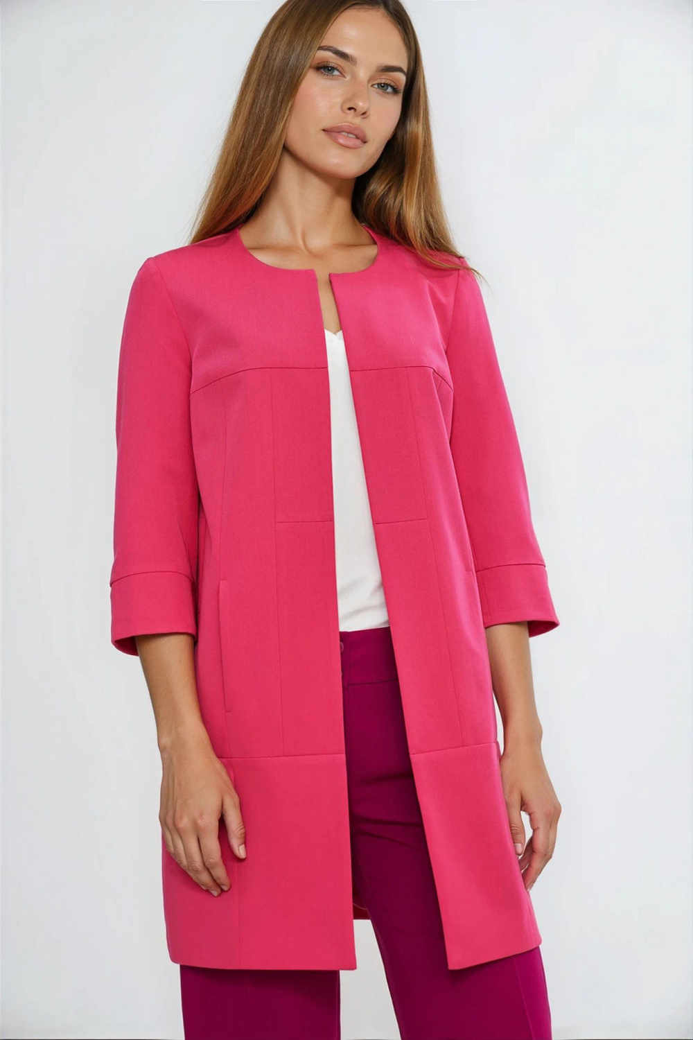 Dłuższa marynarka z przeszyciami z rękawem 3/4 Z92 Pink - Nife221714 - Różowy