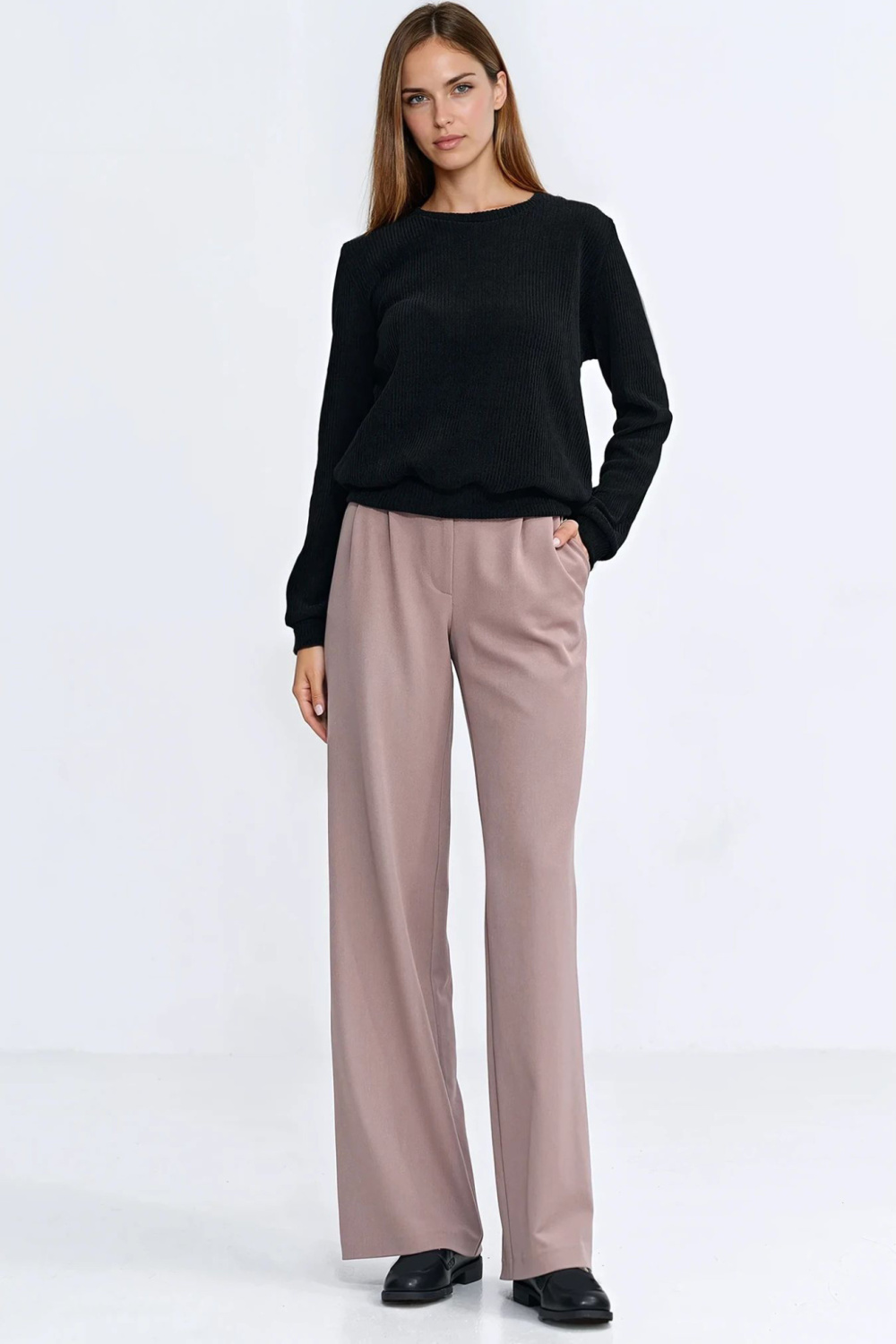 Bluza z dzianiny prążkowanej z długim rękawem BL13 Black - Nife221724 - Czarny - obrazek 2
