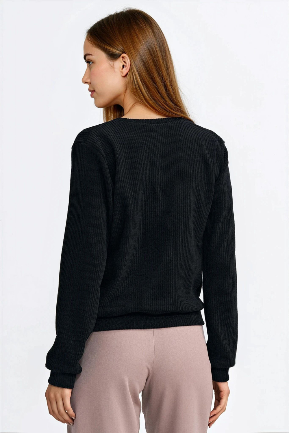 Bluza z dzianiny prążkowanej z długim rękawem BL13 Black - Nife221724 - Czarny - obrazek 3
