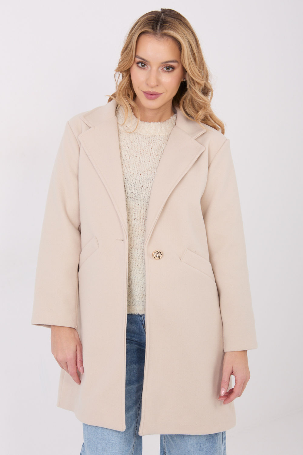 Płaszcz Damski Model IT-PL-20238.23 Light Beige - Italy Moda222163 - Beżowy