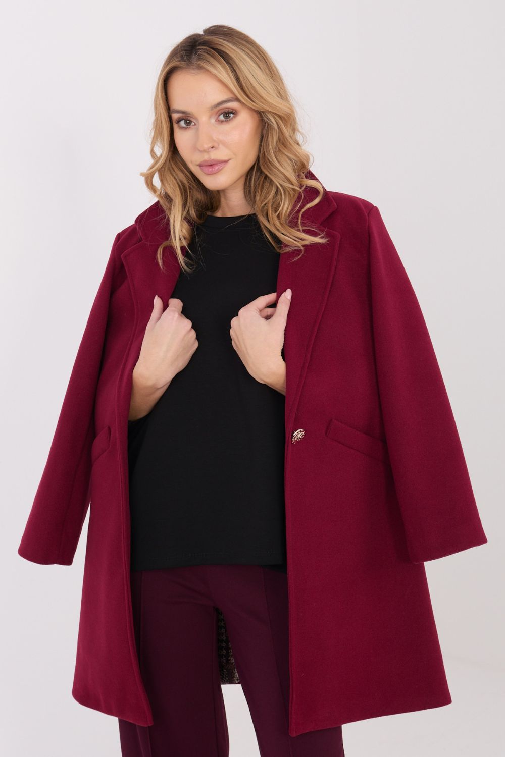 Płaszcz Damski Model IT-PL-20238.23 Bordo - Italy Moda222162 - Czerwony - obrazek 4