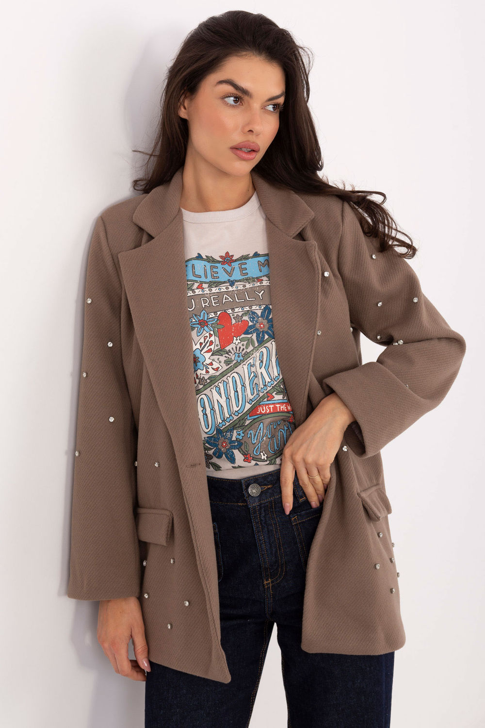 Marynarka Model IT-MA-18365.97 Dark Beige - Italy Moda222791 - Beżowy