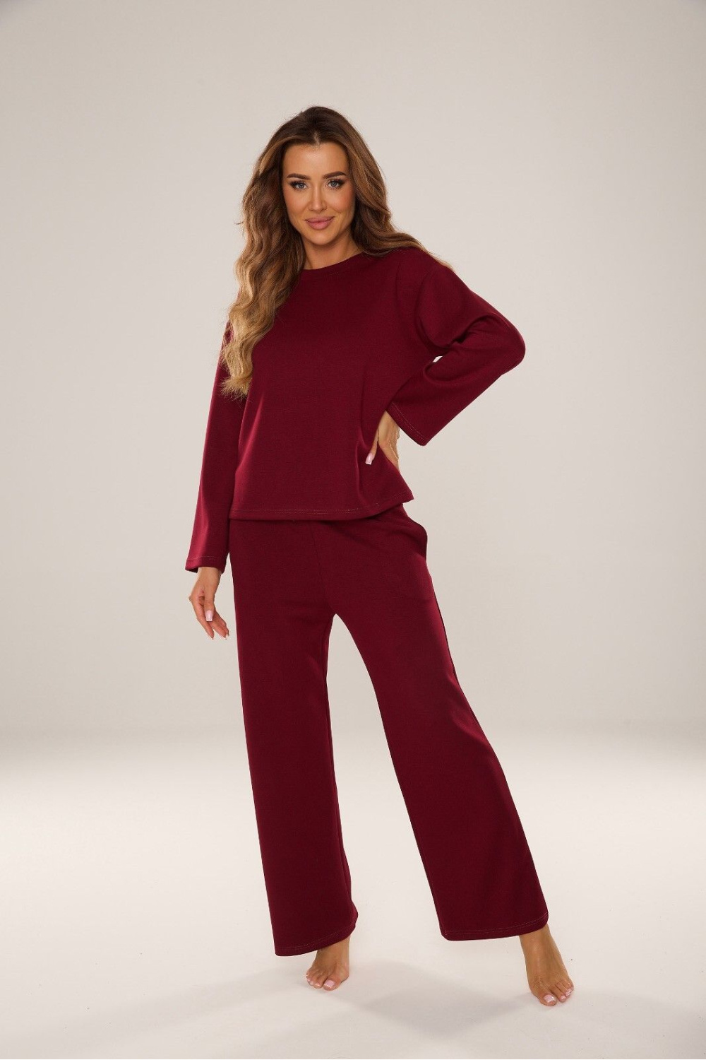 Spodnie Dres Damski Model Butter 886 Burgund - De Lafense223022 - Czerwony - obrazek 2