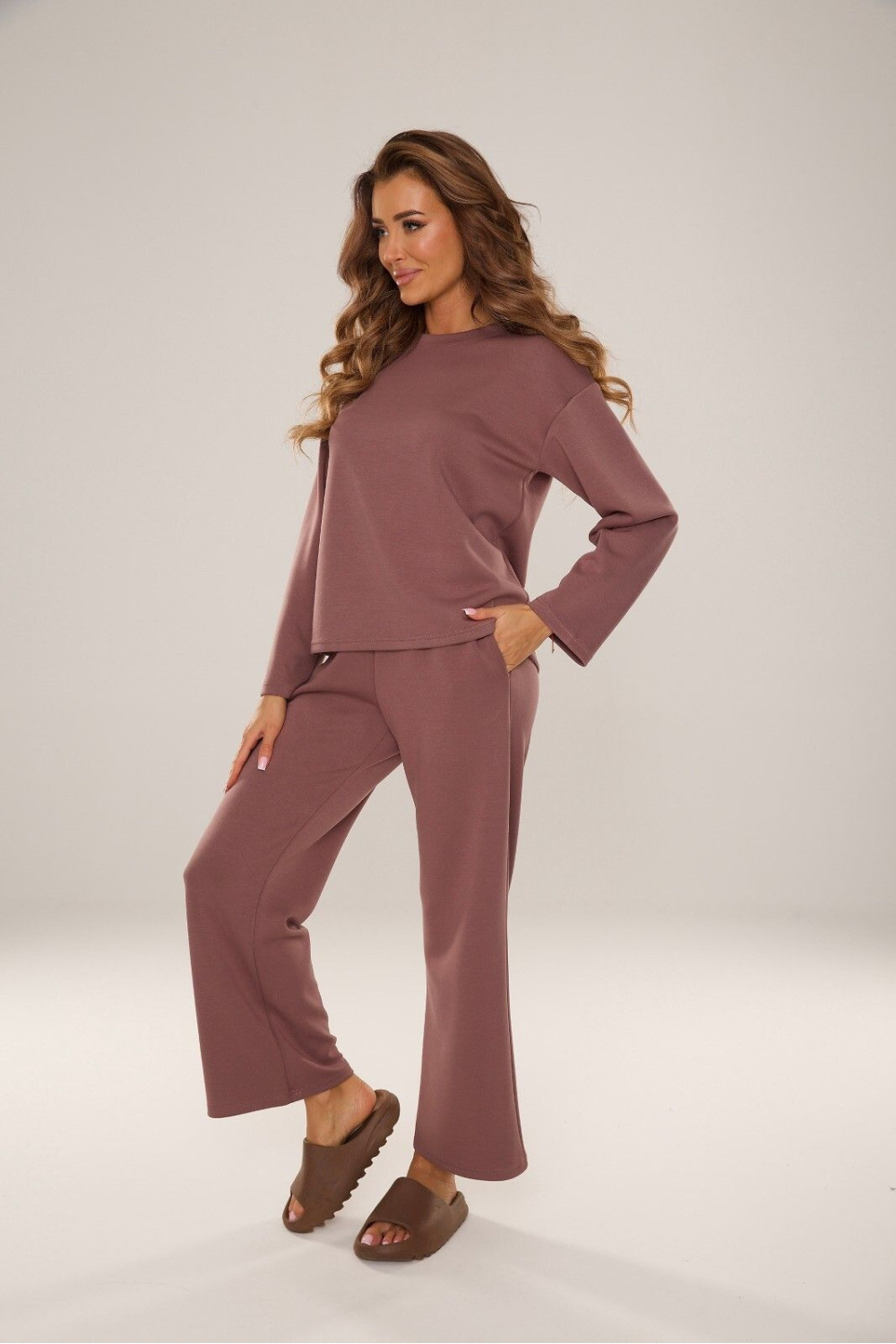 Spodnie Dres Damski Model Butter 886 Mocca - De Lafense223024 - Brązowy - obrazek 3
