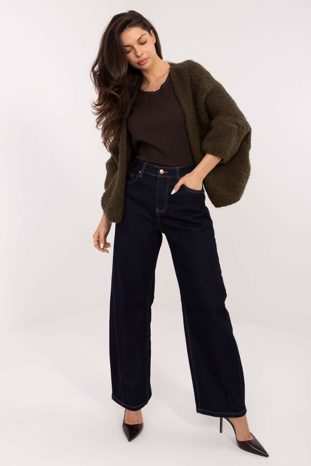Sweter Kardigan Model IT-SW-7705.02 Khaki - Italy Moda223172 - Zielony - obrazek 2